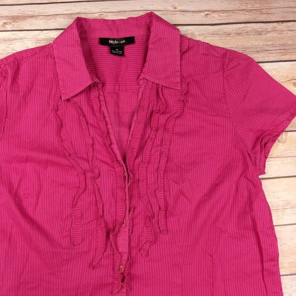 Style & Co 10 Button Front Short Sleeve Shirt Pink Pinstripe - Picture 2 of 6